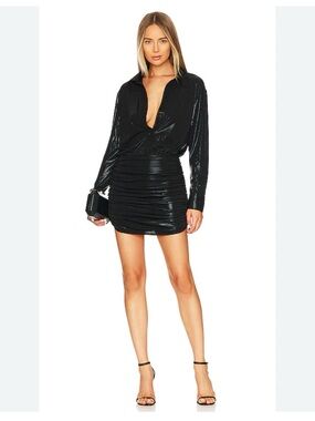 Norma Kamali Boyfriend Shirred Shirt Dress in Black